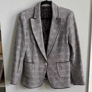 Zara Plaid Black and White Textured Blazer